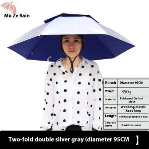 HUIESON ร่มกันแดดตกปลาสองชั้นพับสองชั้นกันแดดกลางแจ้งหมวกร่มกันยูวีขนาด95ซม. หมวกร่มการเก็บชา