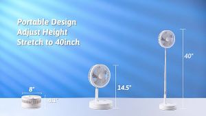 Stand Fan with Remote Control 9-Inch Folding Portable Telescopic/USB Desk Fan with 7200mAh Rechargeable Battery 4 Speeds Super Quiet Adjustable Height and Head Great for Office Home Outdoor Camping