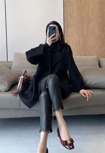 Áo Khoác Len Hai Mặt Dành Cho Nữ Thiết Kế Gợn Sóng Mùa Thu/đông Áo Khoác Len Dáng Rộng Có Cổ Bẻ Và Túi