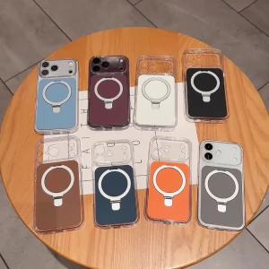 szhaiyu | Original Metal Bracket Transparent Phone Case For iPhone 18 17 16 15 14 13 12 Pro Max Shockproof Wireless Charge Cover Fundas