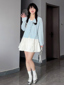 Sweet Butterfly Knot Single Row Pearl Button Knitted Sweater Coat Womens Autumn New Gentle Style Youthful Decrease Knit Cardigan