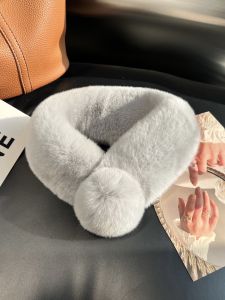 Cute Real Rex Rabbit Hair Scarf South Korea Solid Color Plush Heattech Double-Sided Thickened Fur Scarf Hairy Ball Fur Collar