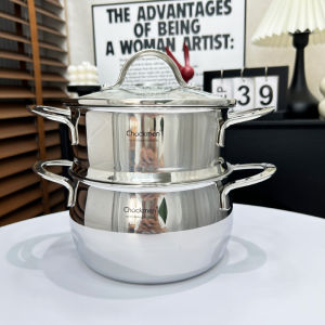 หม้อต้มผักแบบอเนกประสงค์ ChockMen ขนาดเล็ก ดีไซน์หูคู่ 304 สแตนเลส หม้อต้มซุปแบบอเนกประสงค์ ใช้ได้สองทาง หม้อต้มผัก ชุดครัว