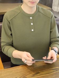 HENGYUANXIANG | Casual Long Sleeve Round Neck Sweatshirt Mens Base Shirt T Spring Autumn New Style Comfortable Loose Fit Fashion Urban Cotton Polyester Blend