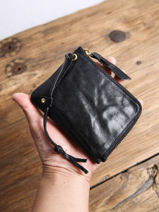 Handmade Retro Leather Wallet Mens Short Zipper Special-Interest Design Fancy First Layer Cowhide Wallet Boys Purse