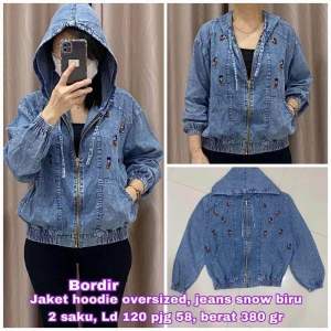 JAKET JUMBO BORDIR BAHAN SOFT DENIM PREMIUM HALUS (TIDAK KAKU)DIJAMIN BAHAN BAGUS DAN JUMBO LD 120