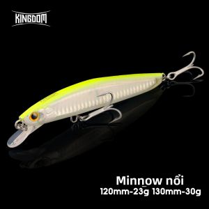 Mồi Câu Cá Giả Kingdom Floating Minnow 120mm 23g 130mm 30g Jerkbait Hard Wobbler Câu Cá Vược Cá Hồi Nước Mặn Biển Sông