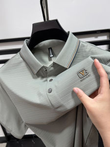 Cool High-End Ice Silk Polo Shirt Mens Collar Summer New Seamless Short Sleeve T-Shirt Casual Business Mens Wear Fashion Urban Style