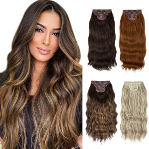 SARLA 4pcs/set Synthetic Long Wavy Clip In Hair Extensions 22" Thick Hairpiece For Women Brown Blonde Black Natural Fake Hair