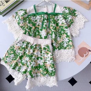 Bear Leader Girls Sweet High Quality Clothes Suits Flower Lace Shirt Lace T-shirts Shorts 2Pieces Clothing Sets for Kids Girl Costumes 2-7 Years