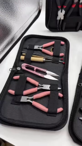 O-KAY Jewelry Making Tool Kits Pliers Set Round Nose Side Cutting Wire Cutter Scissor Tweezers Black/Pink Color Random
