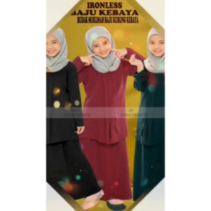 AYDA FASHION Budak Baju Kurung Kebaya Cey Plain Ironless Cotton Wanita Dusty Pink Clothing Longgar untuk Umur 4-13 Tahun Boleh Basuh Mesin