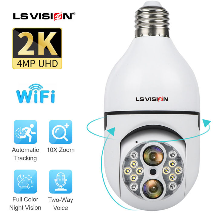 LS VISION 2K 4MP Dual Lens Light Bulb PTZ Camera Human Autotracking