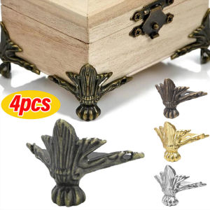 YESPERY ตัวป้องกันมุมโบราณ4ชิ้นกล่องเครื่องประดับอกสไตล์วินเทจเคสไม้ตกแต่งขาที่กันมุมทำจากเหล็กตัวยึดฮาร์ดแวร์