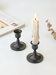French Vintage Style Romantic High Aesthetic Black Iron Art Candle Holder Base Decorative Ornaments for Home Decoration