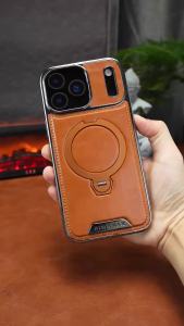 For iPhone 17 Pro Max Air 16 e 15 14 Plus 13 12 11 PU Leather Phone Case For MagSafe Magnetic Ring Holder Stand Shockproof Cover