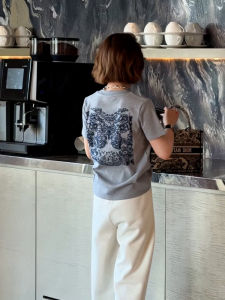 Hong Kong Style Personality Creative Print round Neck Short Sleeve T-Shirt Womens American Spring Summer New Shoulder Top