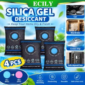 ECILY🔥1/2//3/4pcs🔥 Reusable Car Dehumidifier Bag Moisture Absorber Silica Gel Desiccant Pink To Blue Indicator Microwave Reactivation For Home Wardrobe Auto Dampness Preventer