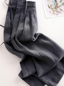 PAIBOLI | Gray Linen High Waist Slimming Trousers Wide Leg