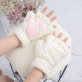 ใหม่ Kawaii ผู้หญิง WARM Cat ถุงมือแฟชั่นสาว Cat Claw Paw Plush Mittens Soft Plush สั้น Fingerless Half Finger ถุงมือฤดูหนาว. 