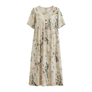 Cotton-Silk Summer Dress for Elderly Women and Young Mothers Large