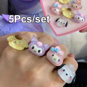 5Pcs/Set Japanese Kawaii Sanrio Kuromi Ring Cute Girl Heart Cartoon Soft Couple Gift Girlfriend Cartoon Cute Sanrio Series Open Rings