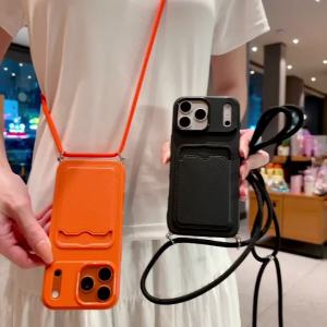 ID ATM Card Slot Phone Case For iPhone 17 16 15 14 13 12 11 Pro Max Air Crossbody Adjustable Lanyard Strap Rope Anti-fall Cover