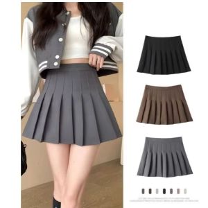 New Pleated Skirt for 2026 Womens Mini Skirts Japanese School High Waist Kawaii Cute Grey Plaid Skirt Uniform Harajuku Jupe