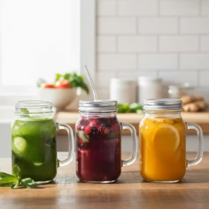 Ly Mason Jar 650ml Có Quai Nắp Vặn Kèm Ống Hút – Ly Thuỷ Tinh Uống Trà Sữa Nước Ép