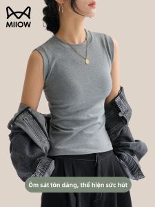 MiiOW | Áo ba lỗ không tay màu xám ôm vừa vặn cổ tròn MiiOW dành cho nữ mùa hè Áo lót bên trong và ngoài trời Áo ba lỗ