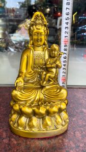 Tượng phật bà quan âm tống tử bằng đồng cao 26cm rộng đáy 14x125cm nặng 15kg