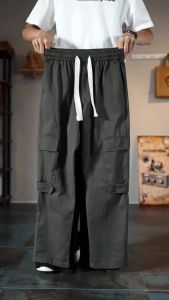 baggy cargo pants for men 5 pocket drawstring plain pants trendy midwaist cargo pants retro trouser