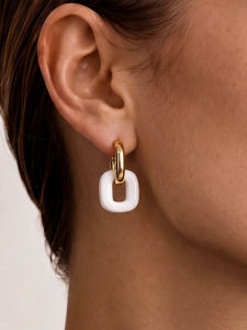 CAFFTI | Square White Enamel Earrings