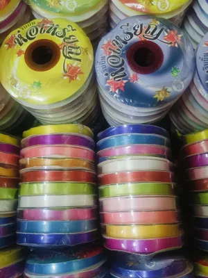 ริบบิ้นห่อเหรียญโปรยทาน คละสี เบอร์2(1แพค10ม้วน)