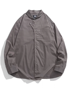 เสื้อเชิ้ตแขนยาวทรงหลวมสไตล์จีนย้อนยุคสำหรับผู้ชาย ฤดูใบไม้ผลิและฤดูร้อน เสื้อเชิ้ตลำลองบาง ดีไซน์เรียบง่าย สไตล์วินเทจ