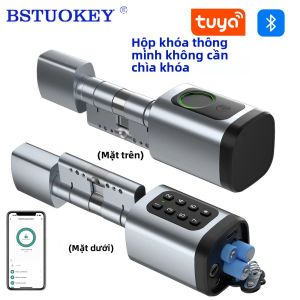 Khóa Kỹ Thuật Số Điện Tử Hình Trụ Thông Minh Tuya Với Mật Khẩu Vân Tay Ứng Dụng Thẻ Bluetooth Chìa Khóa Cơ Học Thay Thế Dễ Dàng Cho Cửa Gỗ Chạy Bằng Pin 4AAA