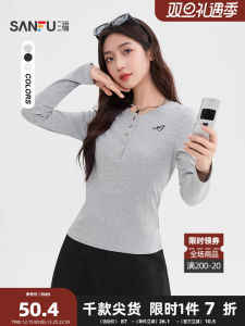 Áo Thun Dài Cổ Chữ V Thêu Họa Tiết Chữ 2025 Thu Đông Áo Thun Nữ Dáng Ôm Vừa Vặn Dài Thường Ngày Áo Thun Cotton Polyester