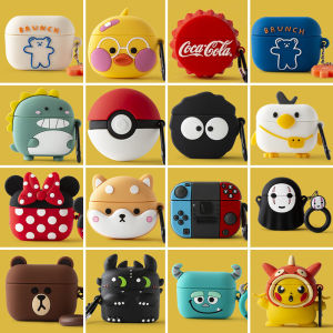 CrashStar Cute Cartoon Soft Silicone Shockproof Fashion AirPods Case For AirPods 1 2 3 AirPods Pro 2 4 InPods 12 i12 Wireless Bluetooth Headset Headphones Earphone Casing Cover With Hanging Hook Hot Sale