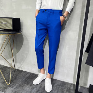 Summer Thin White Slim Fit Mens Casual Pants Korean Style Nine Points Hair Stylist Loose Long Trousers Youth Fashion