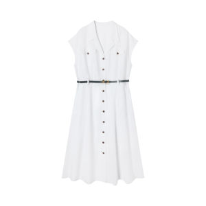 Linen-Blend Workwear Style Wrap Dress with Belt