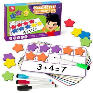 Magnetic Math Frame Set - EVA Foam Number Counting & Manipulation Game Educational Toy for Ages 3-5 Colorful Classroom Activity with Pens & Erasers Preschool Math Game Math Learning Toys