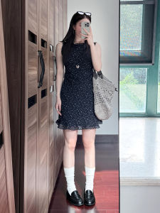 SENWA | French Floral Lace-up Sleeveless Short Dress