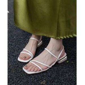 Original Xia Luo 2024 New Summer French Open Toe Roman Strap Low Heel Versatile Skirt Sandals Women Fashionable Thick Heel