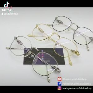 Gọng kính cận giả cận mạ Titan CH tròng vuông oval họa tiết hoa Iris bên hông cực nét - K123 - Aluha