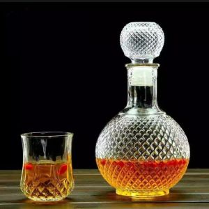 Chai Thủy Tinh Đựng Rượu 1 Lít bầu tròn giác kim cương họa tiết nổi  sang trọng