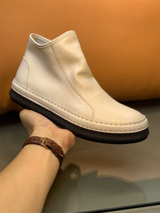 European Station Mens Shoes Genuine Leather Retro Brushed High-Top Shoes Mens Stylish Sneaker Winter Velvet Warm Cotton Shoes Boots