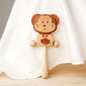 Traditional Chinese Style Wooden Shaker Toy Baby Teeth Grinding Gel Grip And Shake Drum Toy for Infants And Toddlers