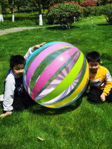 Oversized Inflatable Beach Ball with Stripes Semi-Transparent Ideal for Swimming and Water Play Suitable for Adults and Kids