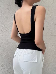 Áo Ba Lỗ Kiểu Pháp Cổ Chữ U Rộng Che Vai Mùa Hè Cho Nữ Áo Ba Lỗ Hở Lưng Ôm Vừa Vặn Có Đệm Ngực Áo Ba Lỗ Thể Thao Thường Ngày