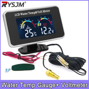 RYSJM | Water Temperature Meter Car LCD Voltmeter+Thermometer Gauge 2in1 Temp & Voltage Meter 10mm Sensor 12V/24V